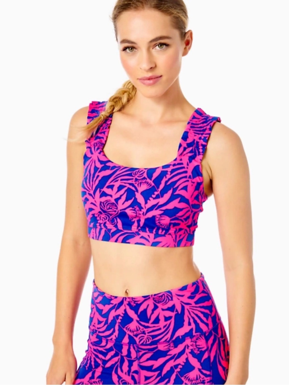 Lilly Pulitzer Karena Ruffle Sports Bra Flocking to Paradise Size L NWT